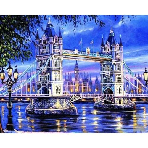 Brand New Diy 5d Diamond Painting Tower Bridge Picture Embroidery Cross Stitch Kit Diamond Mosaic Home Decor JX529