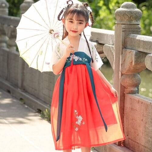 New Girls Hanfu Embroidery Fairy Dress Traditional Chinese Clothing Dance Ancient Costume Retro Folk Performance Dresses SL1003
