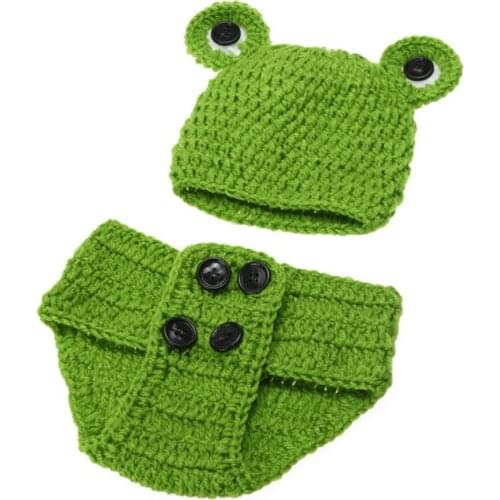 Newborn Baby Frog Hats Photo Props Infant Baby Crochet Knitted Tod Cute Infant Costume Outfit 0-12M 1*Baby Hats , 1*Baby Pants