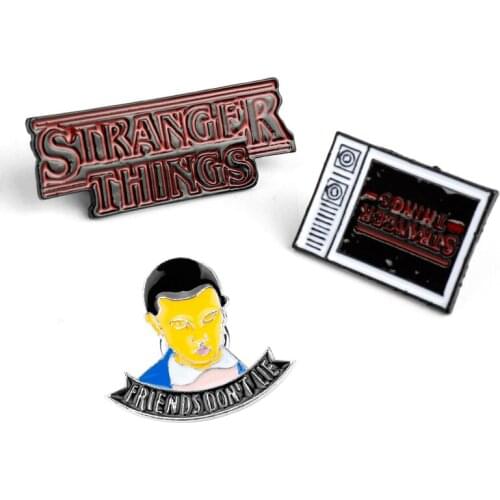 STRANGER THINGS Enamel Pins TV Series Brooch Pins Friends don't lie Badge Denim Shirt Lapel Pin Gothic Jewelry Gift for Fans