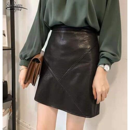 Autumn Winter New Korean High Waist Mini Skirt Leather Skirt Female Black Color Chic Black Sexy Saia A-line PU Skirt Women 17190