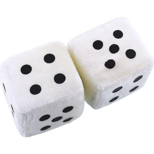 Pair White Fuzzy 7CM Dice Dot Rear Mirror Hangers Vintage Car Auto Accessories