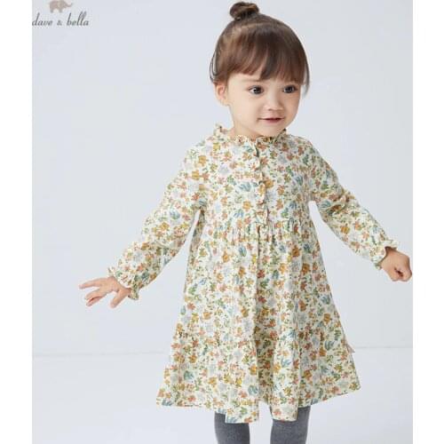 DBZ18512 dave bella autumn baby girls cute floral print dress children fashion party dress kids infant lolita clothes