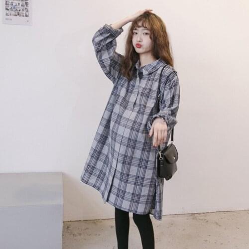 Maternity Dresses Vestido Pregnancy elegant Dress Long Sleeve Plaid Pregnant Women Shirt Loose Fashion Long Blouse Clothing Top