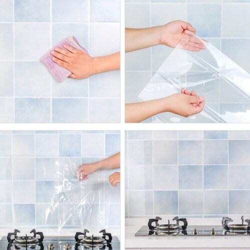 60*90cm Transparent Hood Anti-oil Wall Sticker PVC Waterproof Transparence of Wall Paper Stickers Kitchen Bathroom Protection