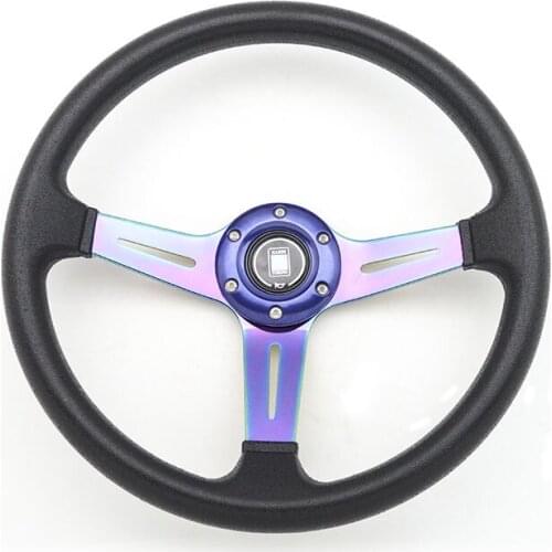 New 14Inch ND Leather Car Steering Wheel Burnt Blue and Neo Chrome Deep Spoke Racing Steering Wheel With Horn Button