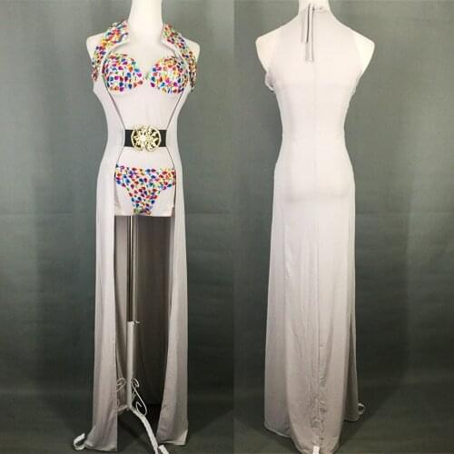 2 piece sets sexy long cloak bodysuit colorful diamond female costume singer dancer nightclub bar fashion DJ show performance