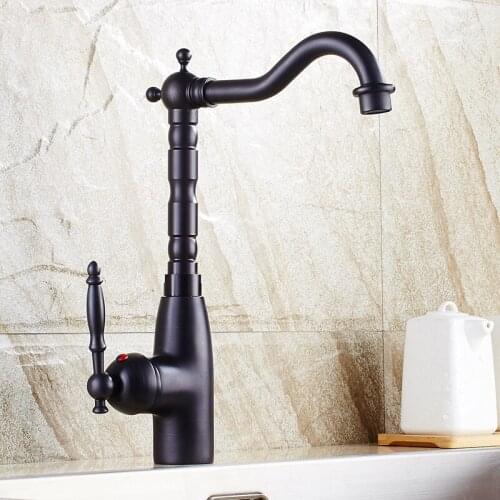 Kitchen Faucet Black Oil Brushed Retro Bathroom Sink Faucet Single Handle Hight Arch Swivel Spout Kitchen Deck Vessel Mixer Taps