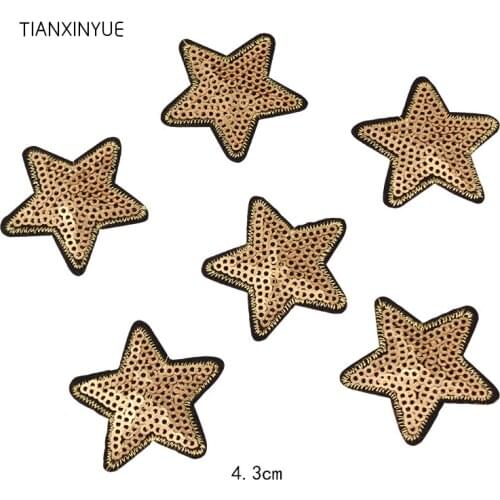 TIANXINYUE 20pcs/lot 4.3cm paillette Star patch Embroidered iron on patch for fabric Applique DIY clothing Accessory