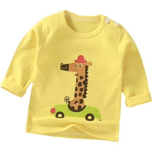 Spring Autumn Cotton Baby Boys T Shirt Cartoon Long Sleeves T-shirts for Girls O-neck Baby Clothes Top 2021 New Toddler Tees