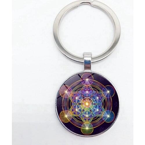Vintage Sacred Geometry Figure Keychain Mysterious Geometric Pentagram Premium Glass Pendant Keychain