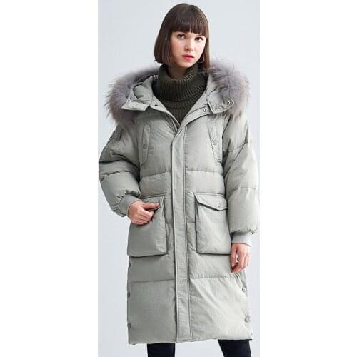 Womens clothing, 2020, down jacket, hooded, Korean parka, winter coat, womens, with raccoon fur collar, long
