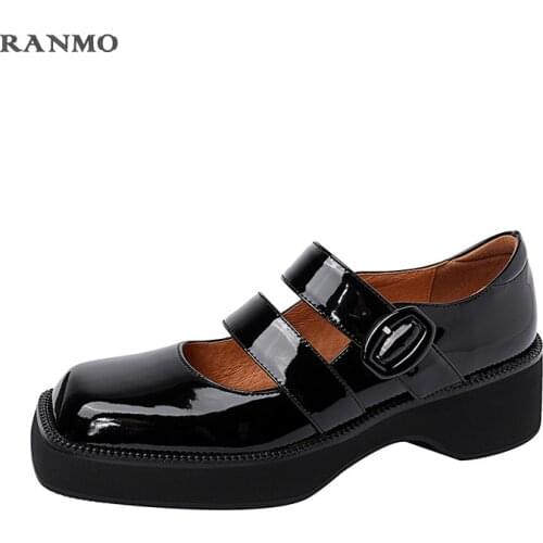 2021 Autumn Patent Leather Slip-On Platform Mary Janes Womens Shoes Fashion Belt Buckle Thick Heel Size 34-39 Handmade pumps