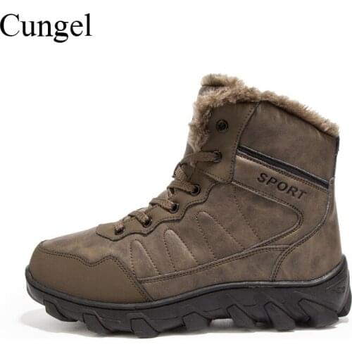 Cungel Winter Outdoor boots men Trekking Hiking shoes Keep warm plush Anti-skid Wear resistant boots Mountain climbing boots
