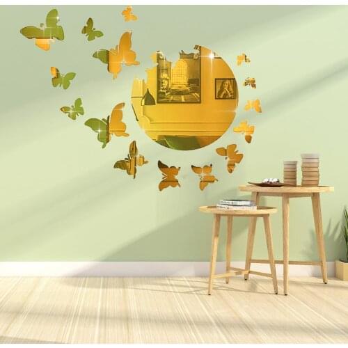 1 Set Mirror Wall Sticker Butterfly Pattern Removable Acrylic Windows Wall Decals for Home Living Room Decorative