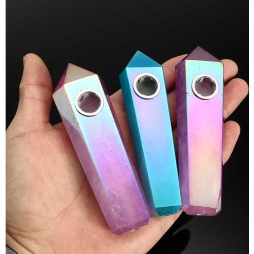 100% Natural Quartz Titanium Crystal Rare Rainbow Wand Stone Home Decor Healing Carb Hole Crystal Stone 80-130mm