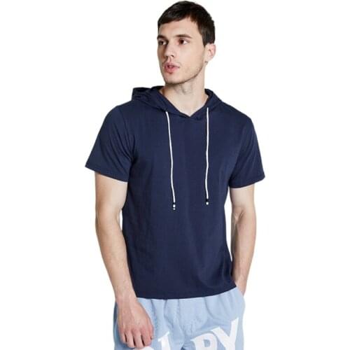 2021Summer Mens Sports T-shirt Hooded Short Sleeve Pure Color Casual Sports Loose Mens Top Fashion Men Tshirts Men Clothing