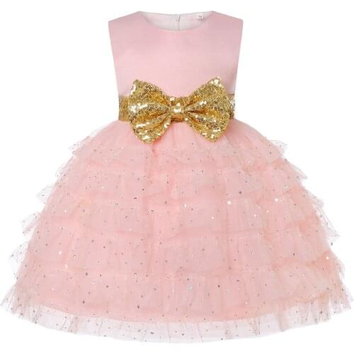 2021 Infant Baby Girls Sequin Bow Dress For Newborn Birthday Pirty Baptism Clothes Kids Princess Tutu Cake Dress Bow Dress Gowns