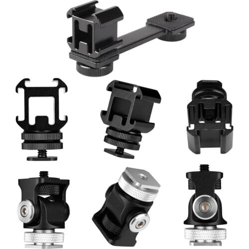 3 in 1 Triple Cold Shoe Mount Plate LED Video Light Extend Bracket Microphone Stand for Zhiyun Smooth 4 Dji osm2 Feiyu Vimble 2