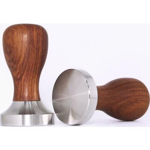 49/51/58mm Flat Sandalwood Coffee Bean Tamper Handle Powder Hammer Stainless Steel Coffee Press Espresso Accessories Coffee