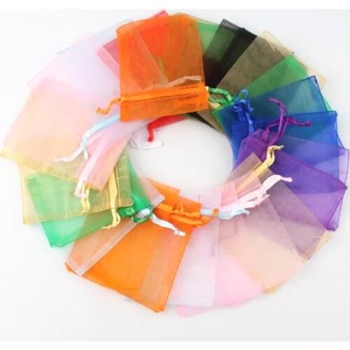 50pcs/lot 5x7cm 7x9cm 9x12cm 13x18cm Drawstring Organza Bags Jewelry Packaging Bags Candy Wedding Bags Wholesale Gifts Pouches