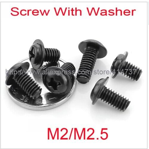 500pcs/lot M2/M2.5 Steel With black phillips round head Miniature screw with washer Computer screw Length 3mm--12mm