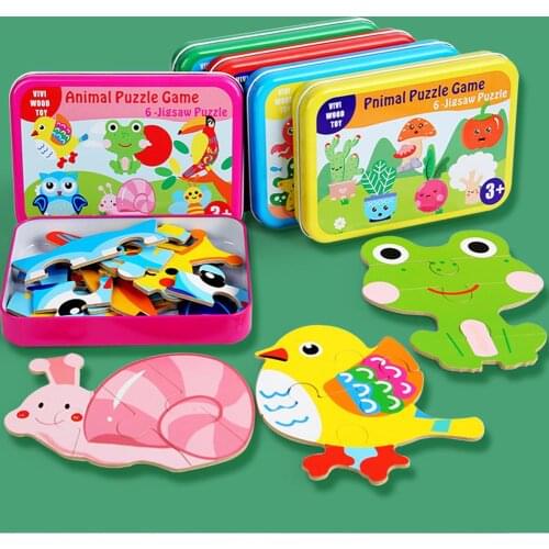 6Pcs Kids Animal Vegetable Vehicle Wooden Jigsaw Puzzle Early Educational Toy