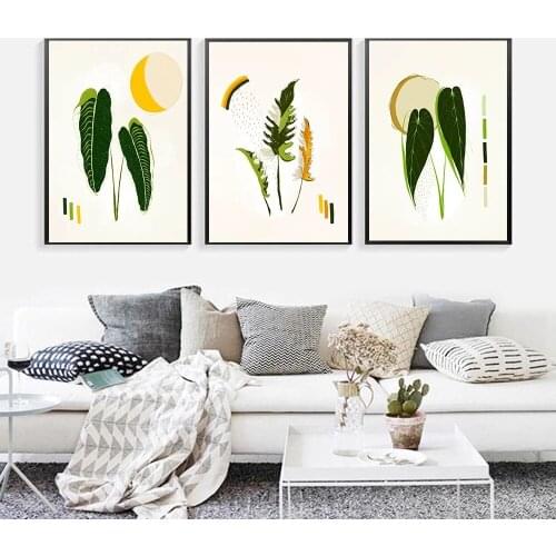 Abstract Green Plants Rainbow Sun Moon Poster Wall Art Japan Decor Modern Canvas Painting Print Home Decorative Pictures Room