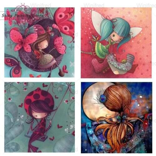 Diamond Painting Cross Stitch Handcraft DIY Diamond Cartoon Girl Illustration Butterfly Fairy Mosaic Kit 5D Diamond Embroidery