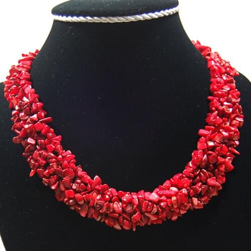 Free Shipping Fashion Jewelry Natural Red Sea Coral Chip Beads Necklace 18" ME0181