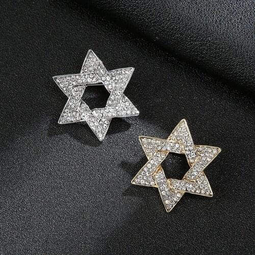 Creative Korean Gold-plated Six-pointed Star Brooch Mens Suit Trend Brooch Womens Fashion Light Luxury Collar Pin
