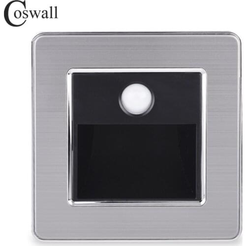 COSWALL New Arrival Porch / Corridor / Corner / Stair Lamp Wall Footlights Switch Human Body Sensor Lamp Stainless Steel Panel