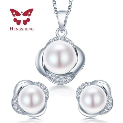 2021 High Quality Jewelry Set Natural Pearl Jewelry For Women Necklace earring Valentines Day Gift Box, 925 Sterling Silver Set