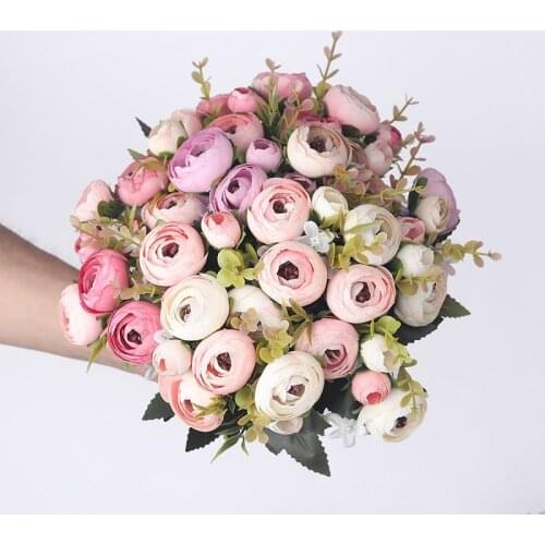 Beautiful Retro Artificial Small Tea Rose Simulation Bouquet High-grade Wedding Home Fake Flower Home Wedding Party Decoration