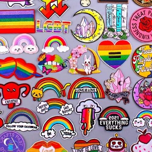 Cartoon Patch Gay Rainbow Embroidered Patches On Clothes Thermoadhesive Patches Iron On Patch For Clothing Appliues Love Badges