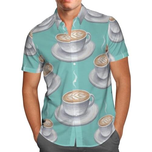 Coffee Anime Shirt 3D Printed Hawaiian Shirt Men Summer Fashion Short Sleeve Shirts Oversized Chemise Homme Camisa Masculina 5XL