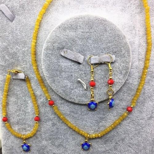 Bohemia style natural yellow stone jades chalcedony 2x4mm abacus beads necklace bracelet earring original diy jewelry set B2926