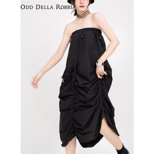 OddDellaRobbia 2021 Dark Wind Adjustment Fork Button Personality Two-Wear Tube Top Dress Irregular Pleated Skirt Women 1170