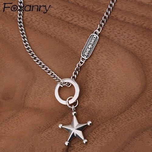 FOXANRY 925 Sterling Silver Necklace Accessories Fashion Vintage Simple Five Pointed Star Thai Silver Party Jewelry Wholesale