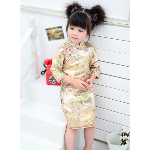 2020 Spring Peony Kids Qipao Girls Dress Cheongsams Flower Traditional Chinese New Year Festival Children Clothing Hot Sale