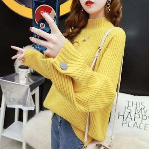Plus Size Women Warm Pullover Sweater 2021 Autumn Winter Half High Collar Knitted Jumper New Loose Solid Color Jersey Mujer 2XL
