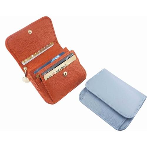 Dropship fashion luxury bifold genuine leather credit card holder keychain wallet women
