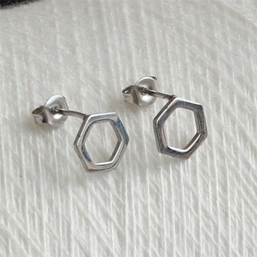 ED018 Titanium 316L Stainless Steel IP Planting Stud Earrings Hexagon 8mm No Fade Allergy Free Fashion Jewelry