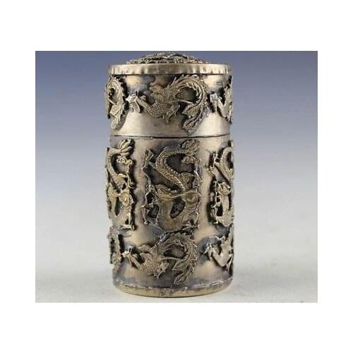 Asia Collectible Decorated Tibet Silver Carved Dragon and Phoenix box