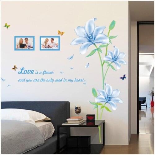 Blue Lilies Wall Art Mural Decor Sticker Love is a flower and you are the Only Seed in My Heart Wall Quote Decal Poster Applique