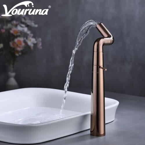 Vouruna Elephant High Body Gunmetal Basin Faucet Rose Golden Hot and Cold Bathroom Mixer Water Tap Swivel Spout Deck Mounted