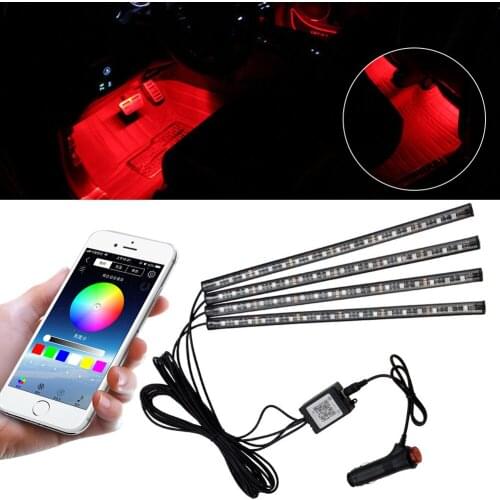 Lights Neon with Cigarette lighter APP Music Control Car Lighting 4Pcs Car Interior Light Strip LED RGB Atmosphere