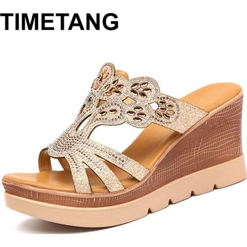 TIMETANGSandals Lady 2019Summer Rhinestone High Heel Sandals Women Platform Wedge Slippers Size 35-43 female sandalE1204