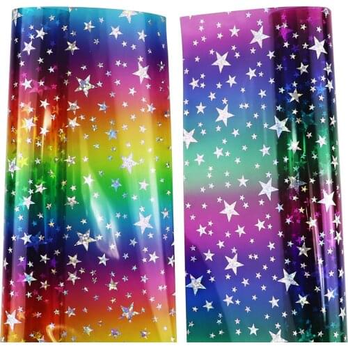45cm, 30X120cm Roll Rainbow Stars TPU Transparent Clear PVC Vinyl Fabric Leather For Hahdbages Project Craft DIY BH430
