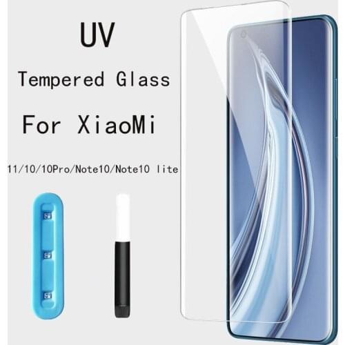 UV Liquid Glue Tempered Glass For Xiaomi Mi 11 10 CC9 Pro Full Curved Screen Protector For Xiaomi Mi Note 10 Pro lite UV Glass
